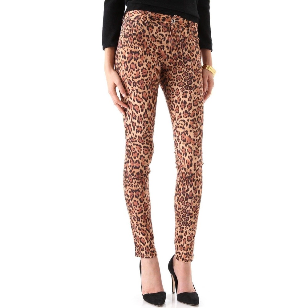 Alice + Olivia Skinny Slim Jeans Pants Trousers Sunned Jaguar Print 0 Nwt $242